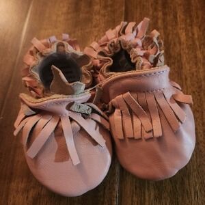 Tickle Toes Pink Genuine Leather Moccasin Baby Shoes Soft Suede Sole 18-24 month